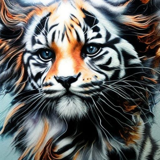 Adorable Baby Tiger Portrait in Gouache Style