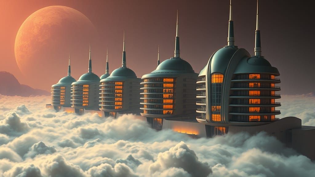 Retrofuturistic Condos on Venus, Ambient Lighting, Space Age...