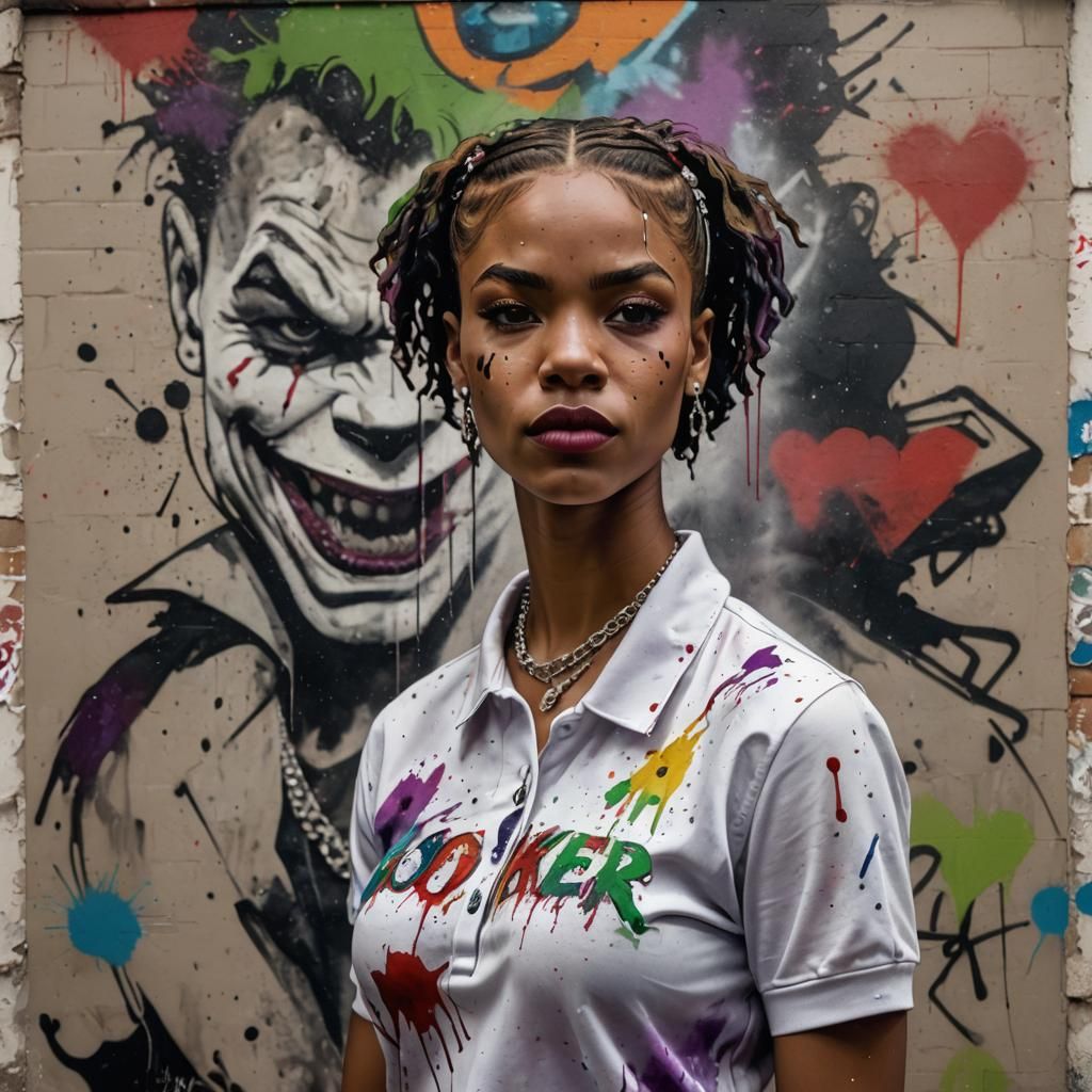 African American Woman and Joker in Hyperrealistic Digital A...