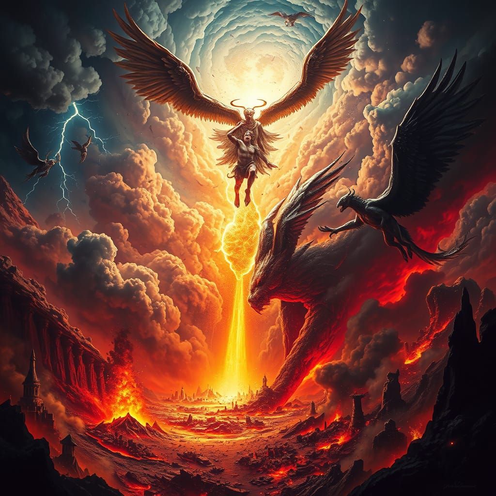 Apocalyptic Digital Painting: Heavenly Turmoil and Earthly D...