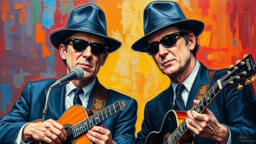 The Blues Brothers in Neo-Impressionist Oil Painting