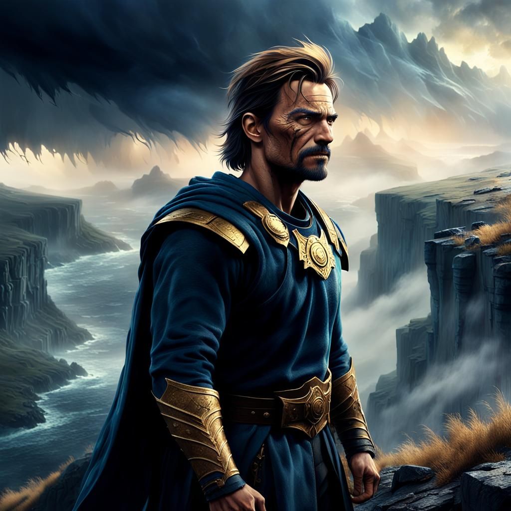 Resilient Figure at Cliffside in Epic Fantasy Style