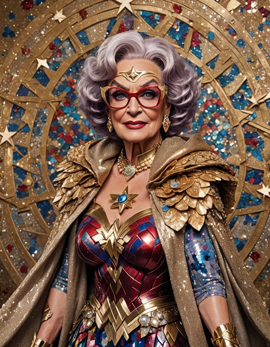 Dame Edna as Wonder Woman: Comic Book Art