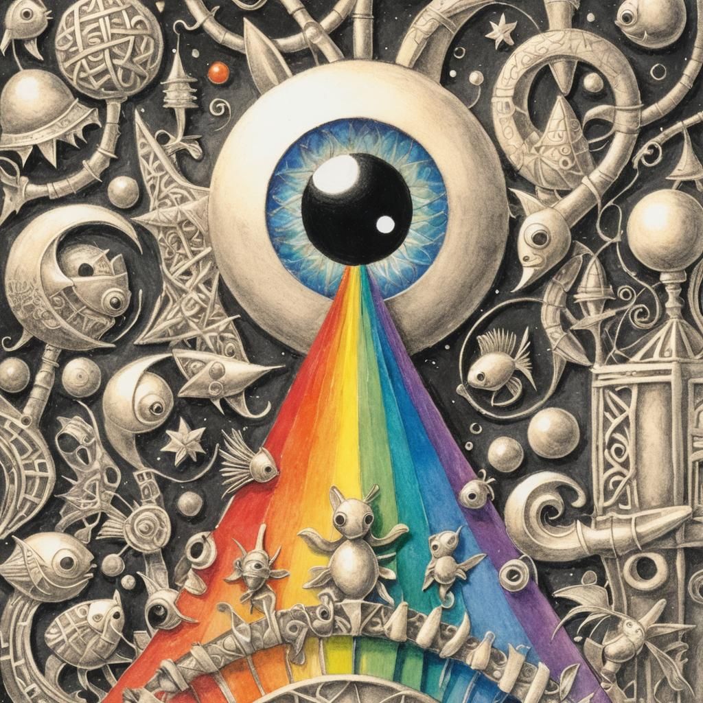 Surreal Celtic Fish in Crayon with Rayograph Elements