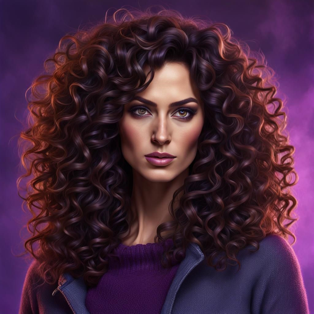 Surreal Portrait of a Woman with Curly Hair
