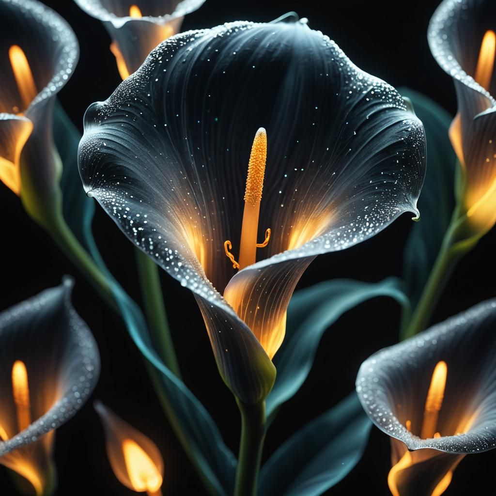 Bioluminescent Electric Calla Lily in Black Light Art