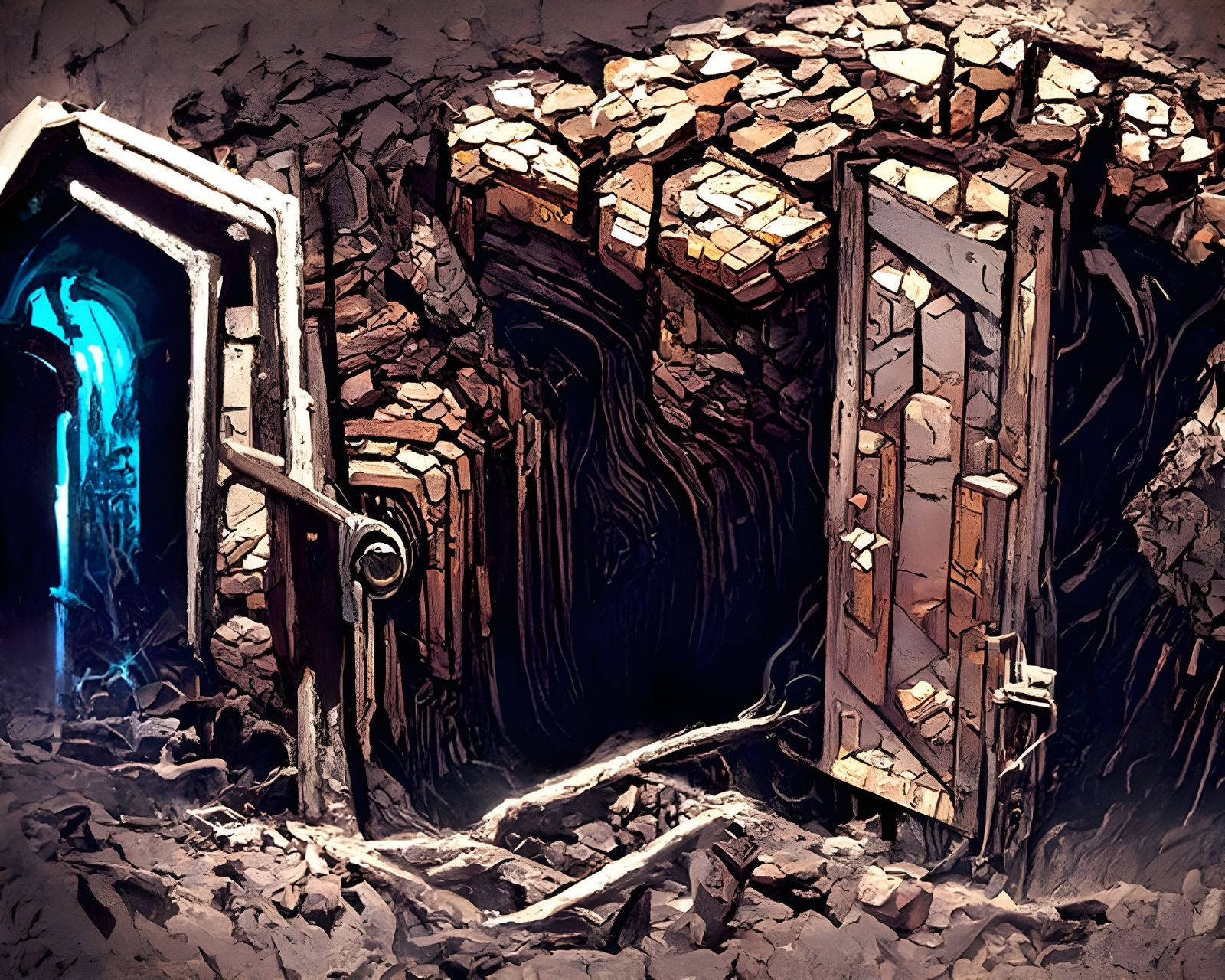 Stone Mine Entrance in Surrealist Fantasy Art Style