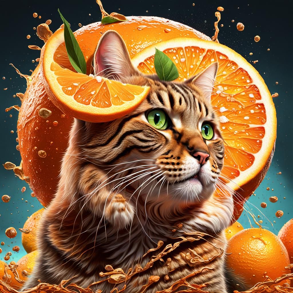 Hyperrealistic Citrus Cat in Splash Art Style