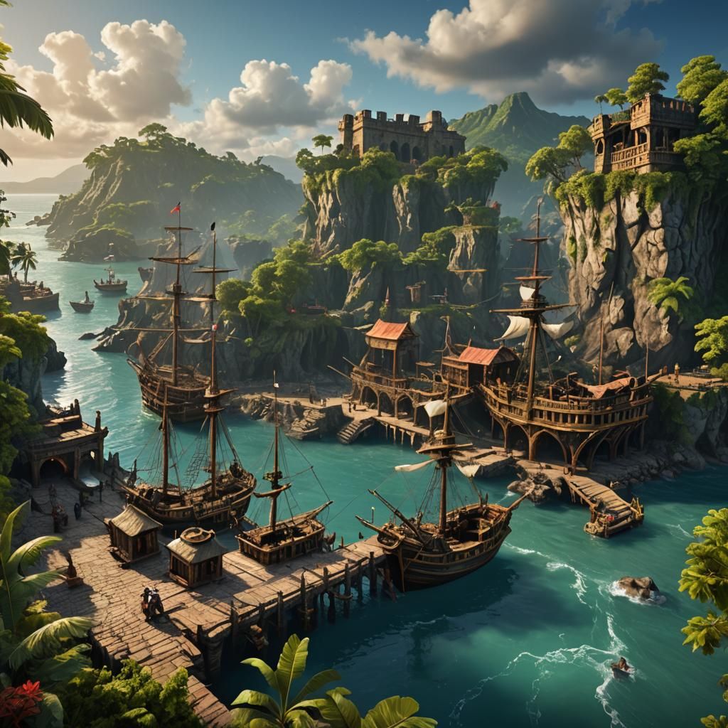 Fantastical Pirate Port Royal: Detailed Matte Painting