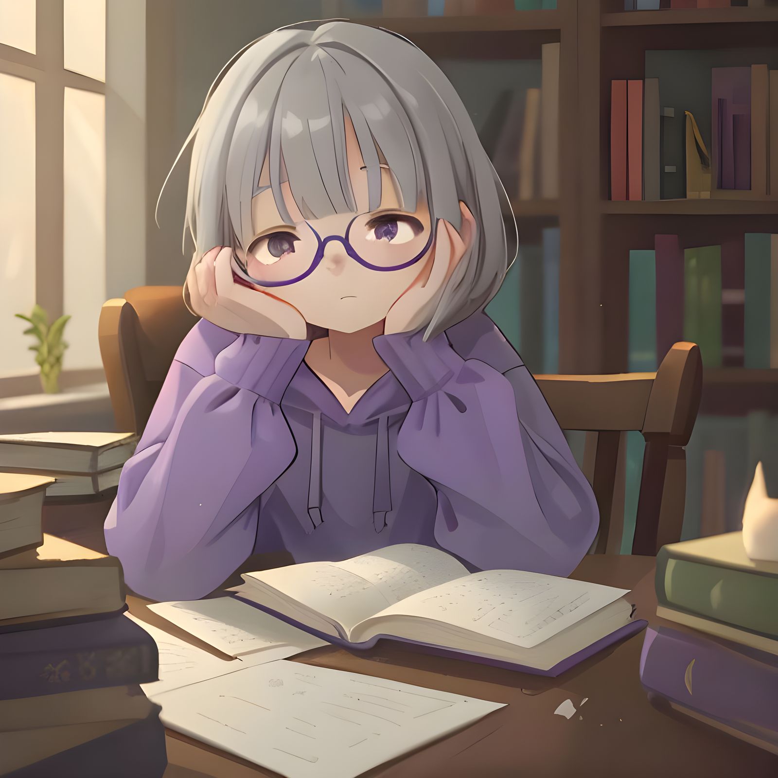 Sleeping Woman on Books in Detailed Digital Painting