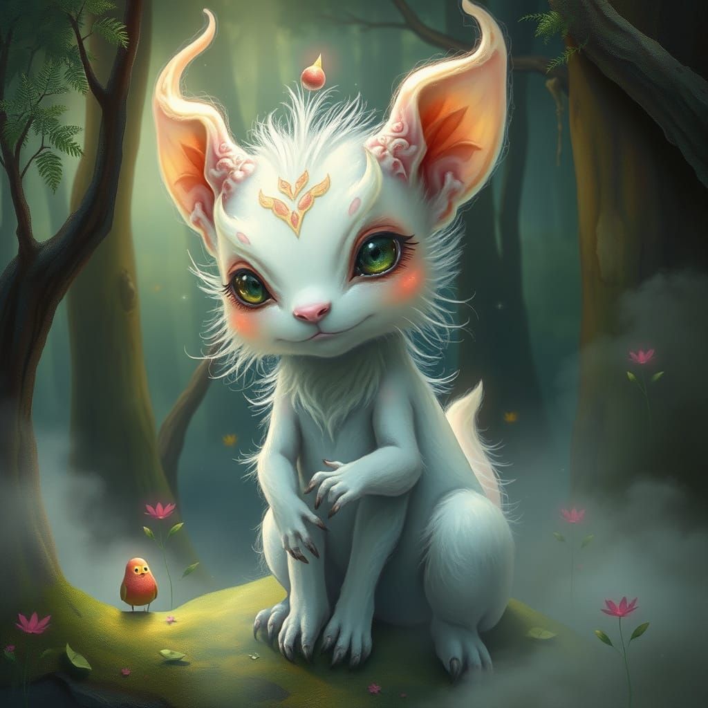 Ethereal Mormookie in Whimsical Forest Landscape