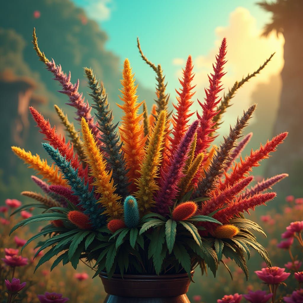 Reggae Bouquet of Weeds in Dreamlike Landscape
