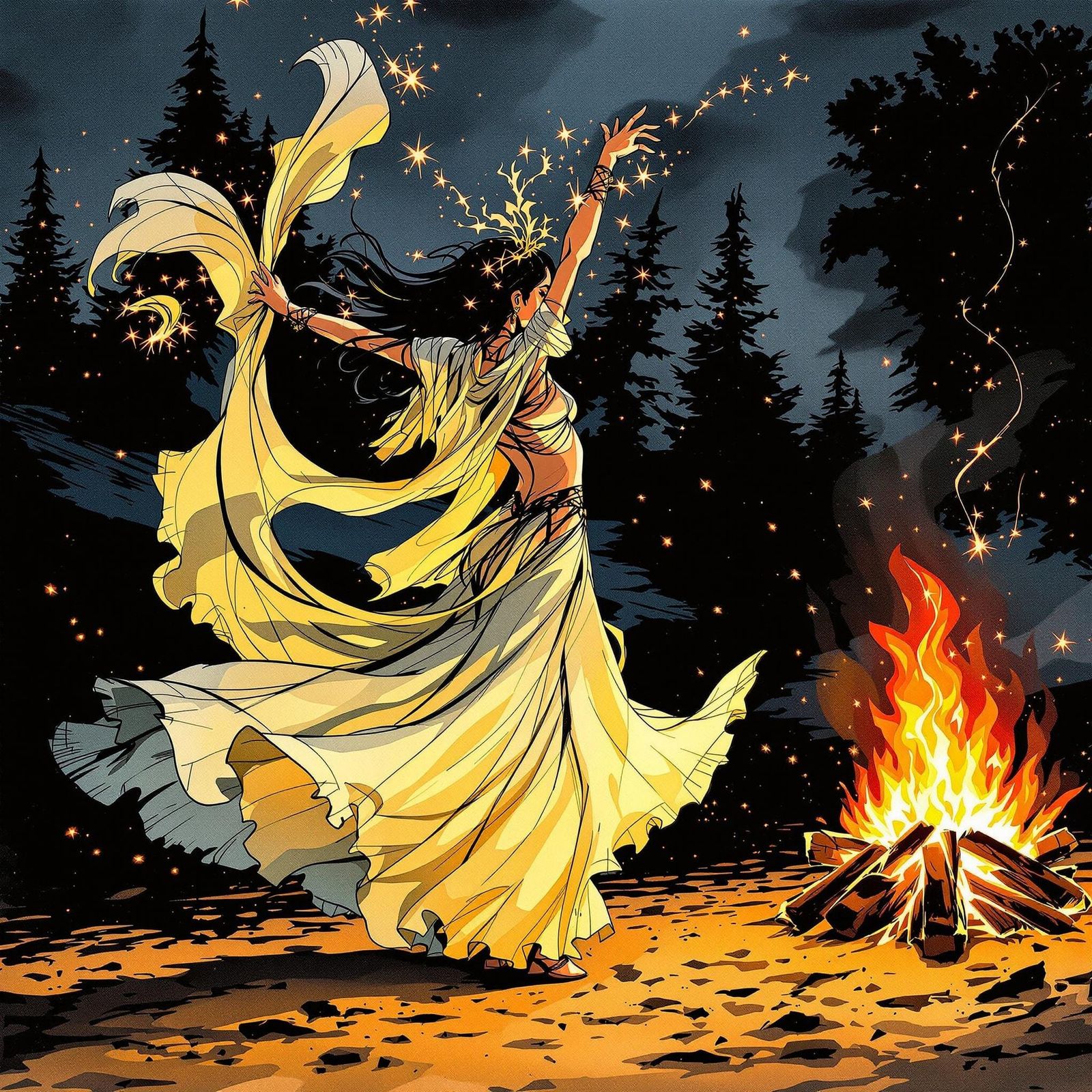 Romani Dancer in Aquarelle Noir Style