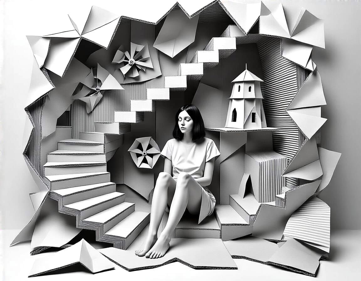 Abstract Geometric Paper Diorama in Pop Art Style