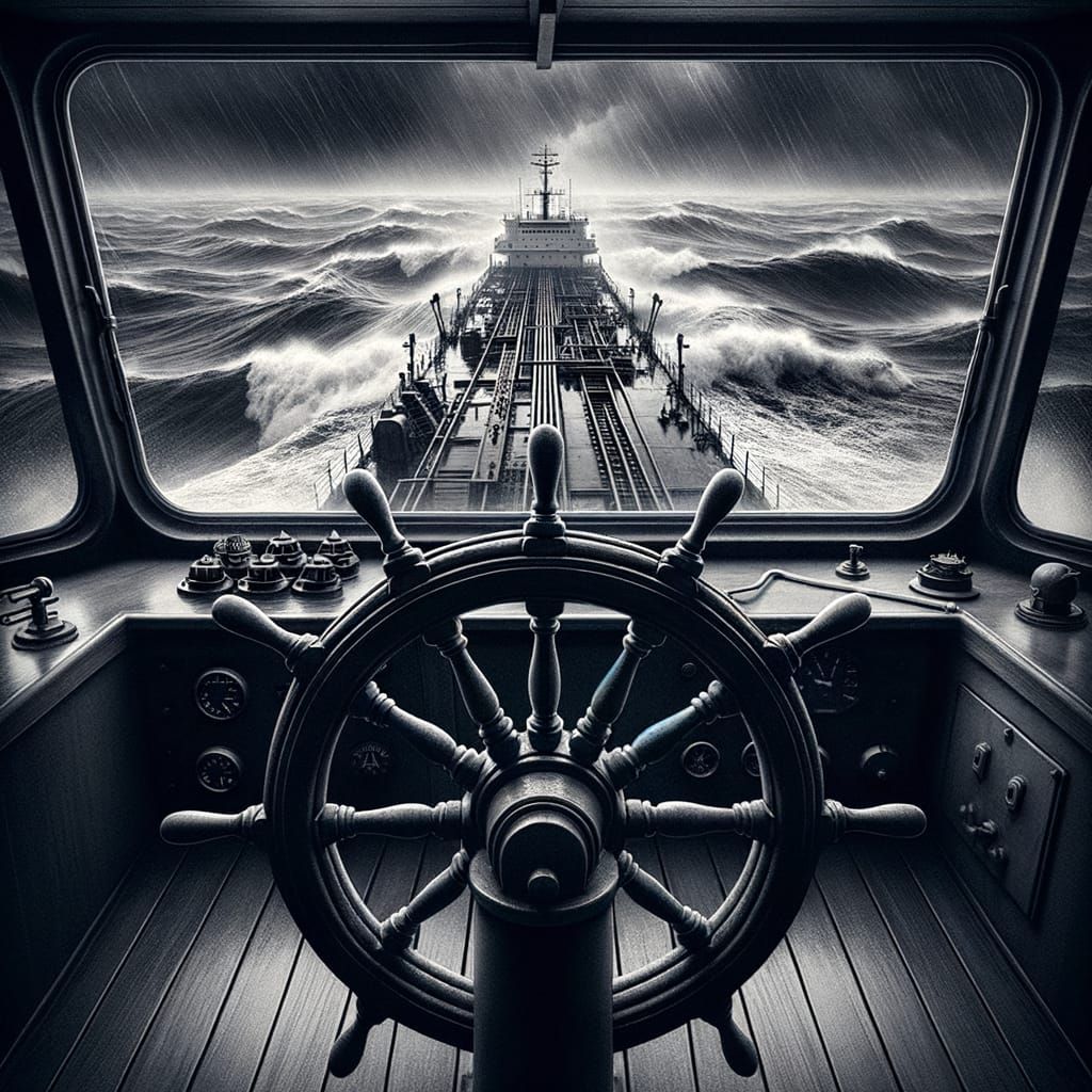 Tanker Ship Navigates Stormy Seas: A Vintage View