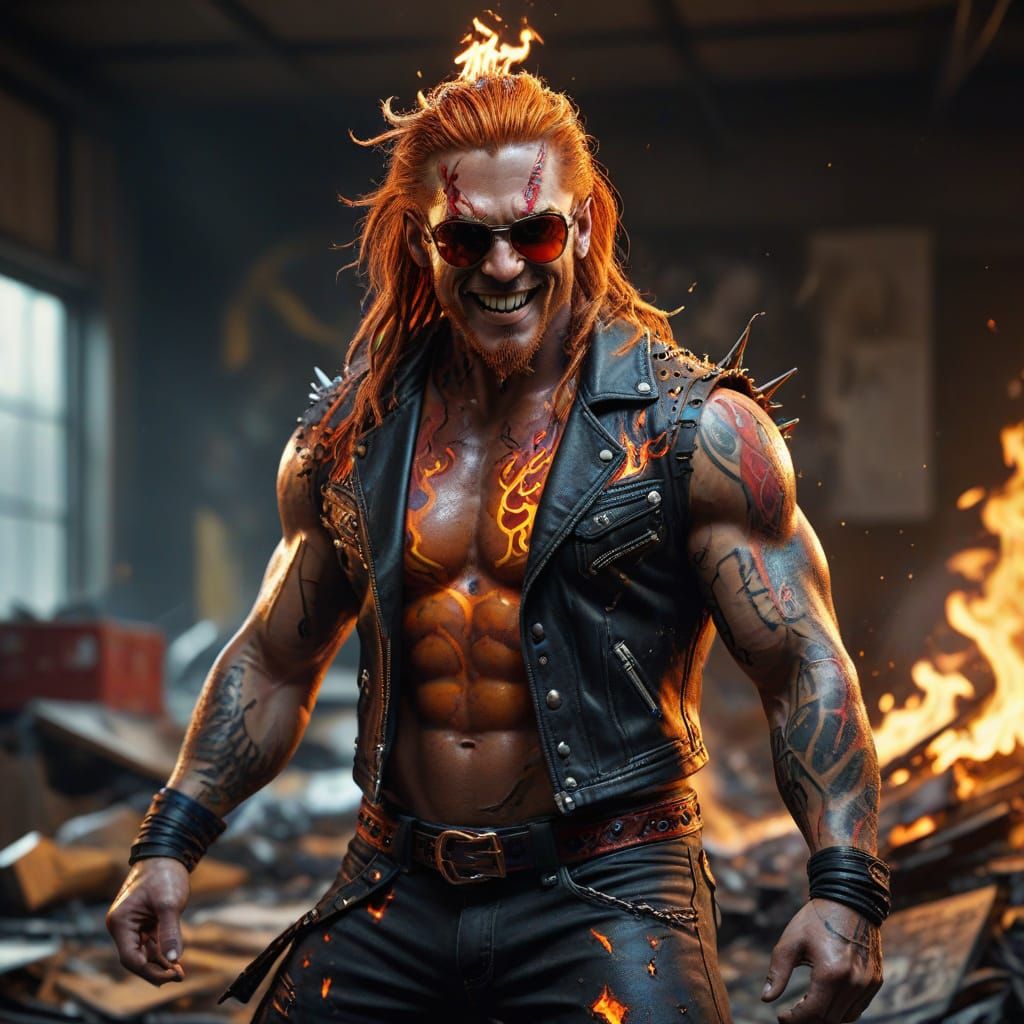 Cyberpunk Wrestler Emerges from Shattered Packaging in Vivid...