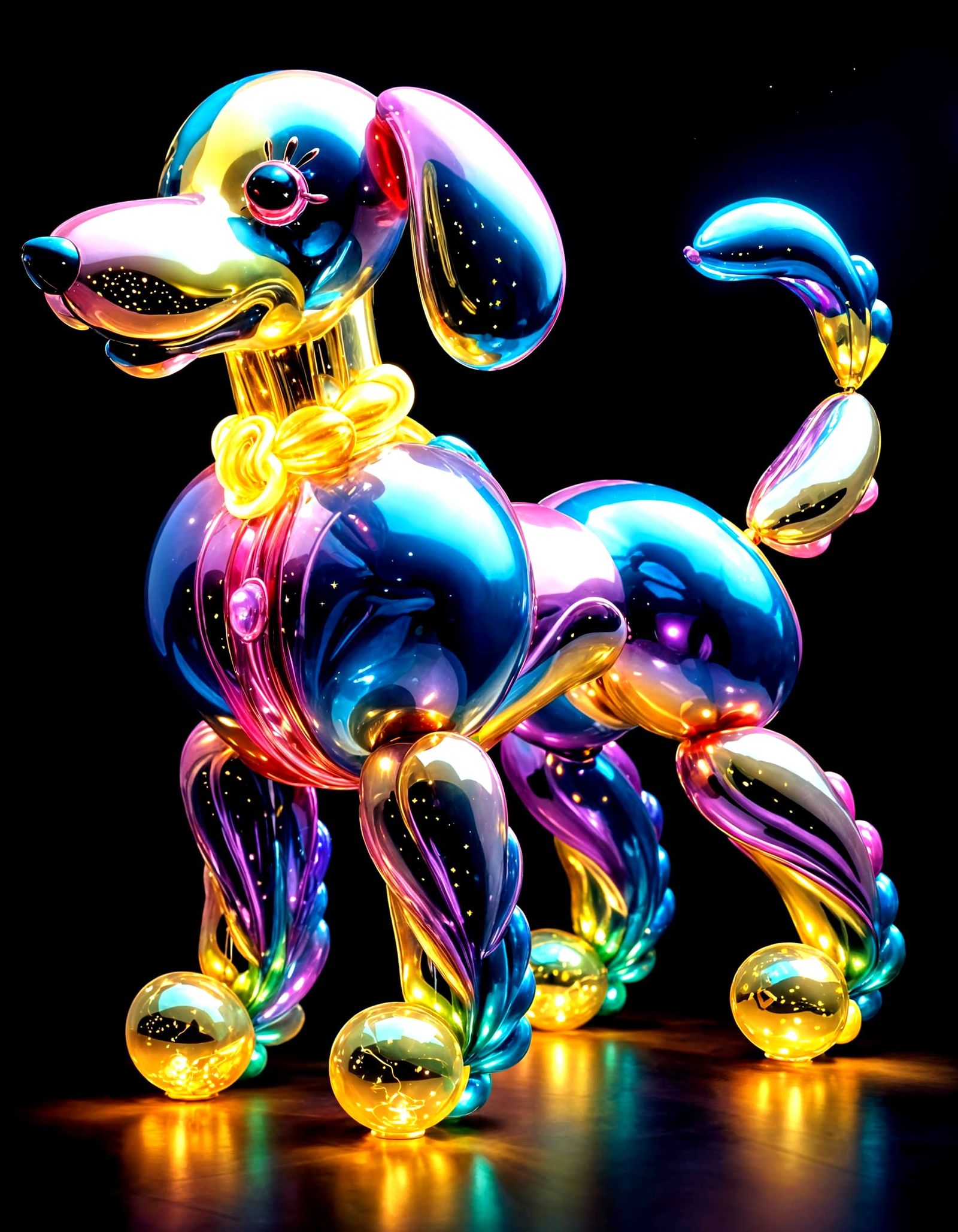 Luminous Balloon Dog in Dark Magical Night