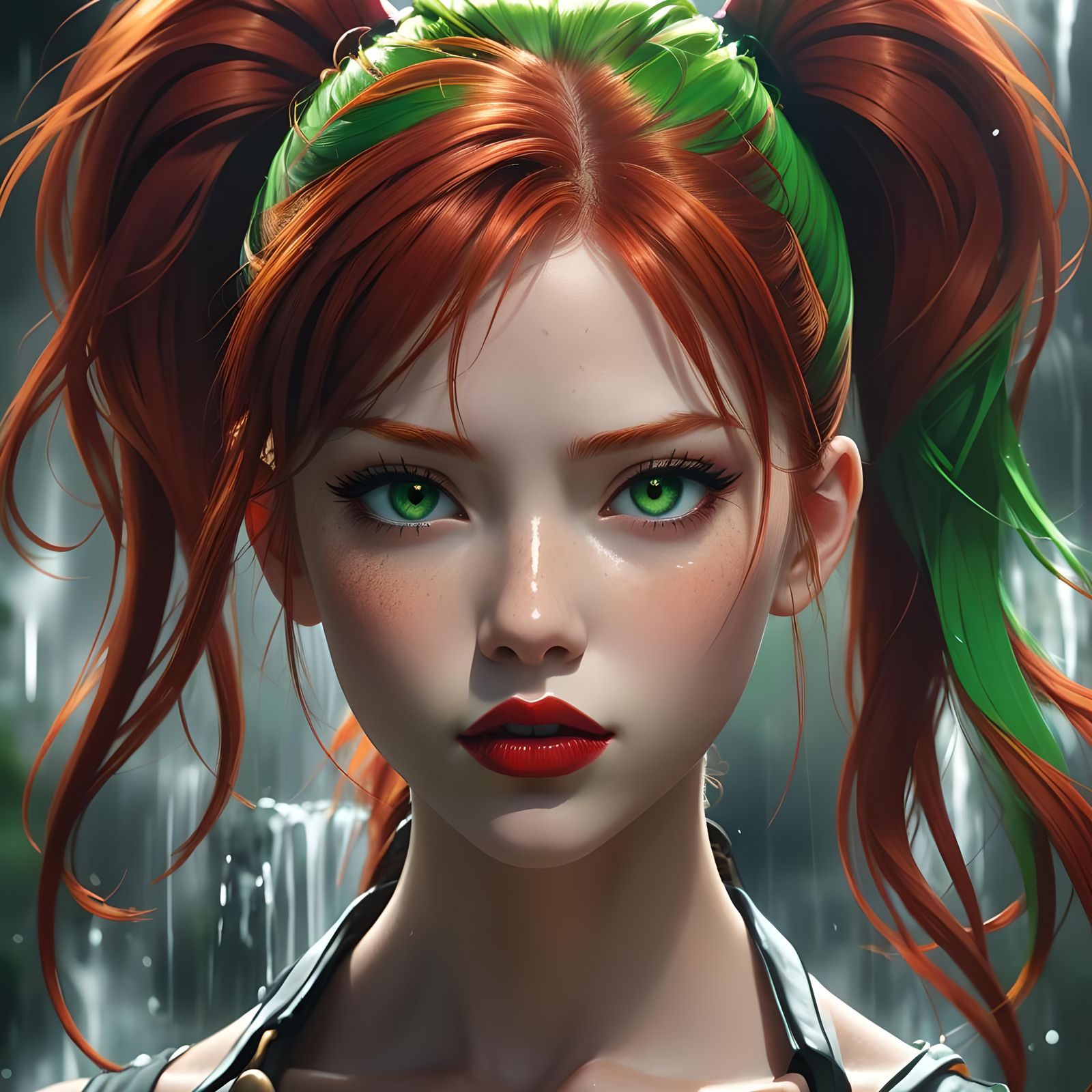 Redhead Anime Portrait with Green Eyes in 3D