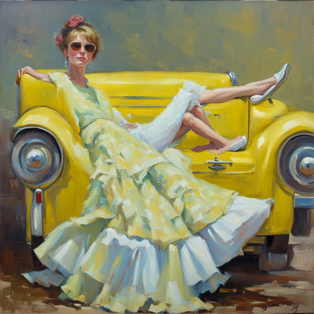 Lady in Lemon Yellow Oil Painting