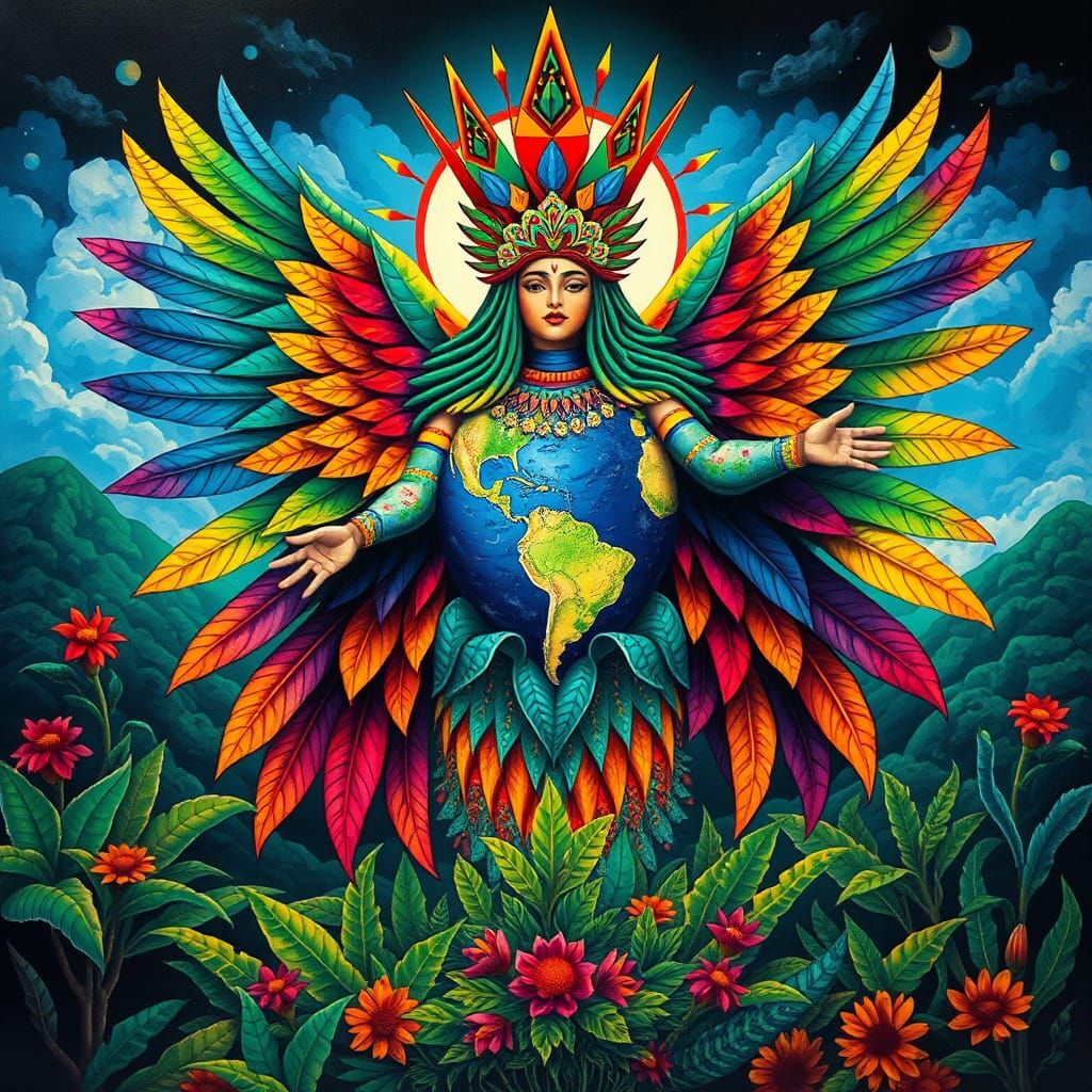 Pachamama in Romero Britto and Diego Rivera Style