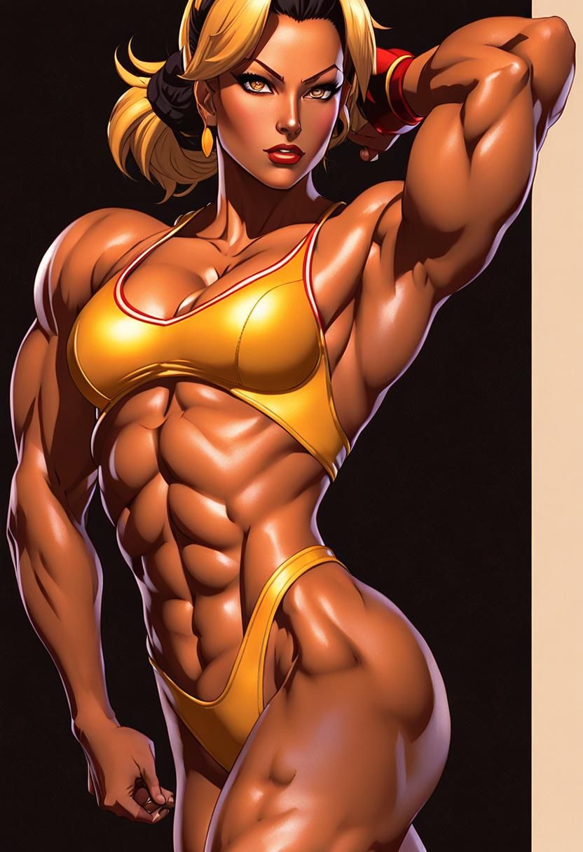 Female Bodybuilder as King of Fighters Wrestler, Anime Style
