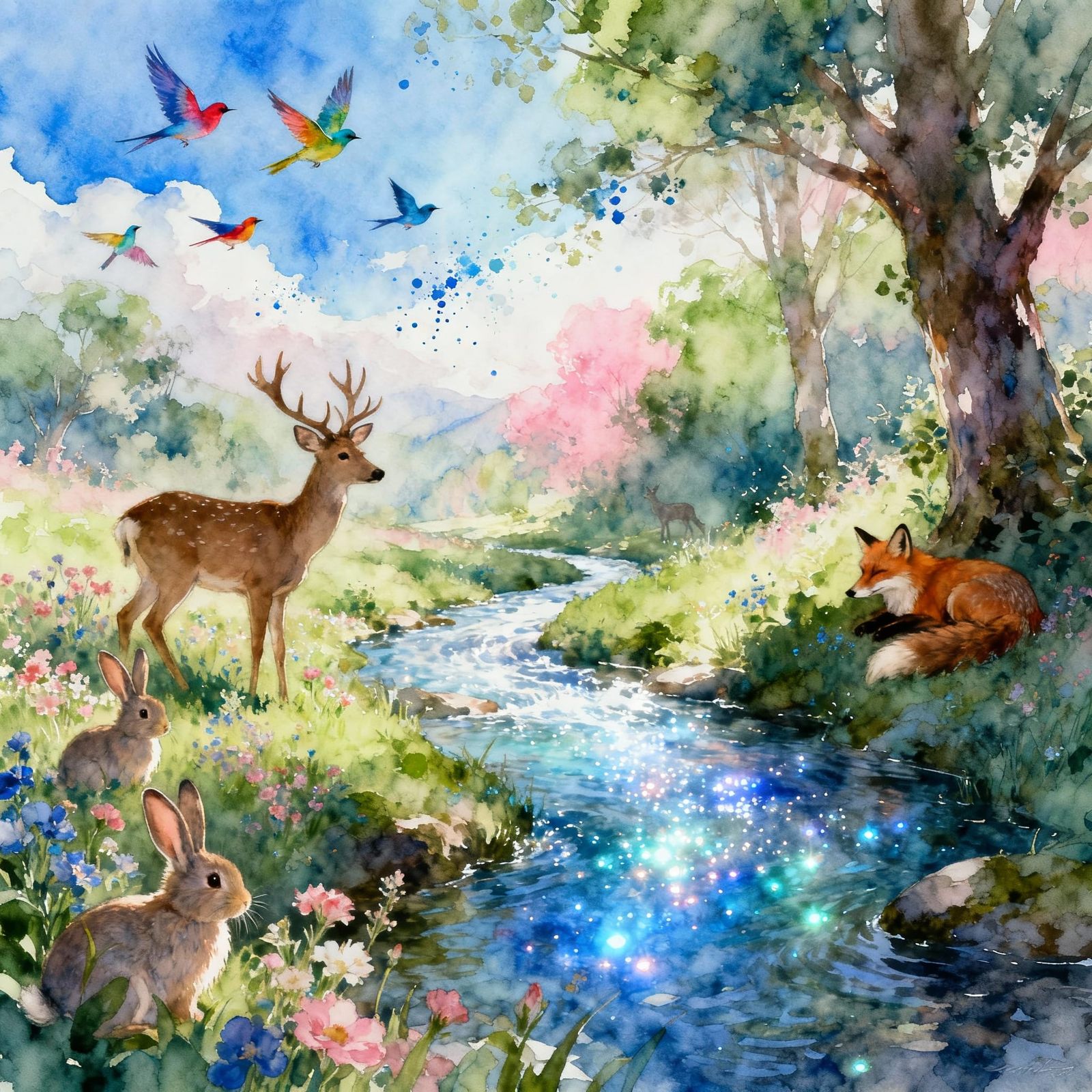 Enchanted Animal World in Watercolor Style