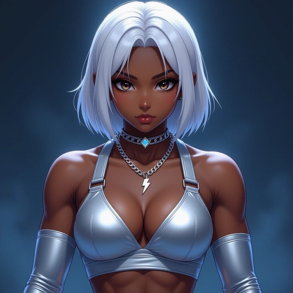 Anime Wrestler in Silver Gear with Lightning Pendant