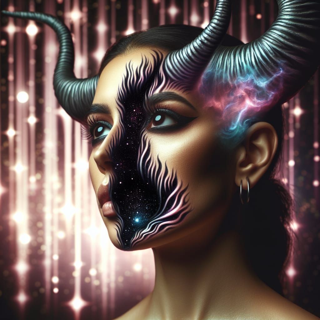 Ethnic Goddess with Iridescent Horns and Mystical Glow