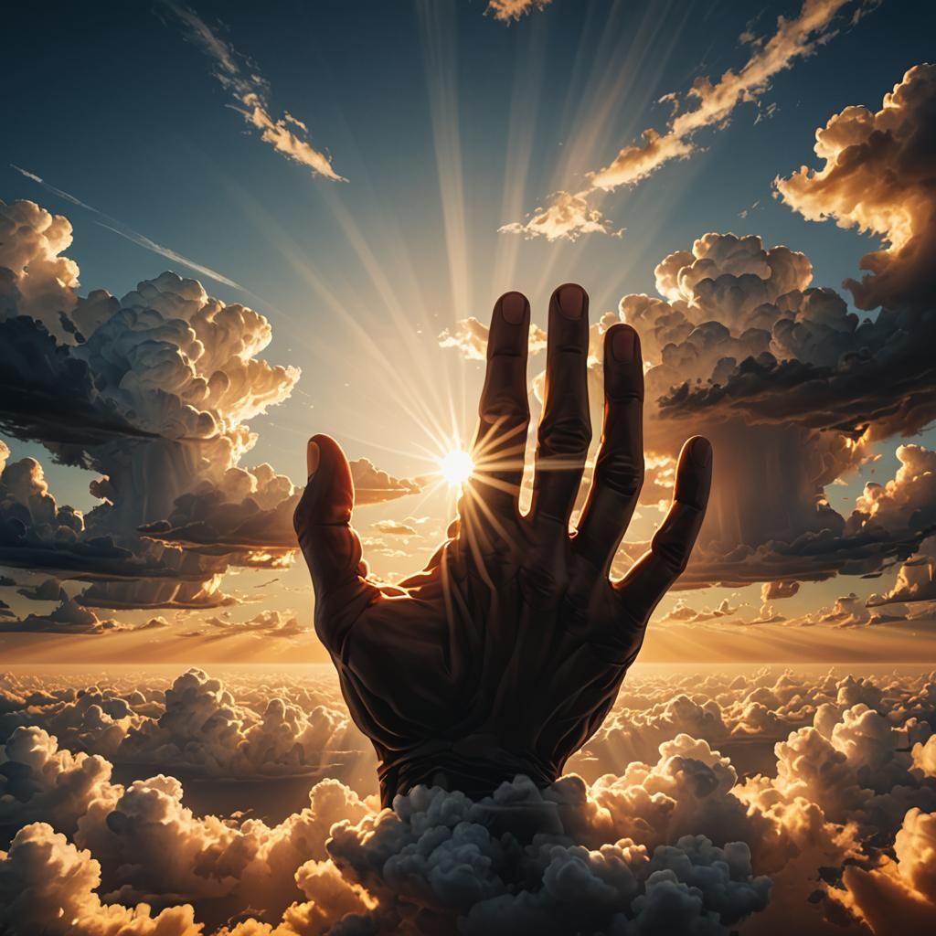 Majestic Cloud Hand Reaching from Sunset Sky