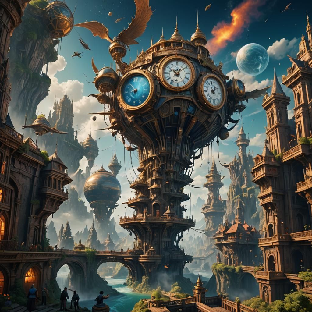 Fantastical Time Flight Matte Painting in Deep Color