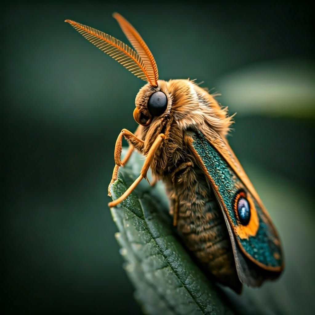 Detailed Moth Resting on Leaf in Photorealistic Style
