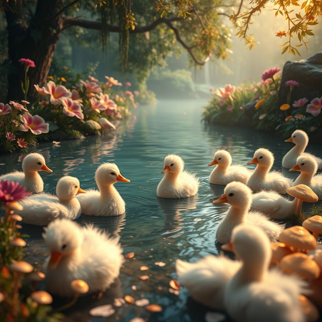 Fantastical Fluffy Duck Oasis in Mystical Dreamscapes