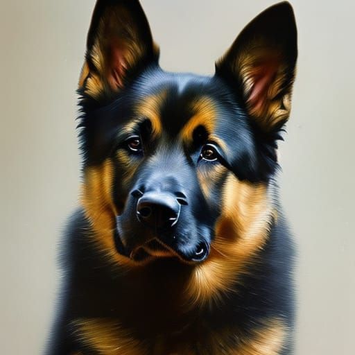 Charming German Shepherd Puppy as Oil Painting