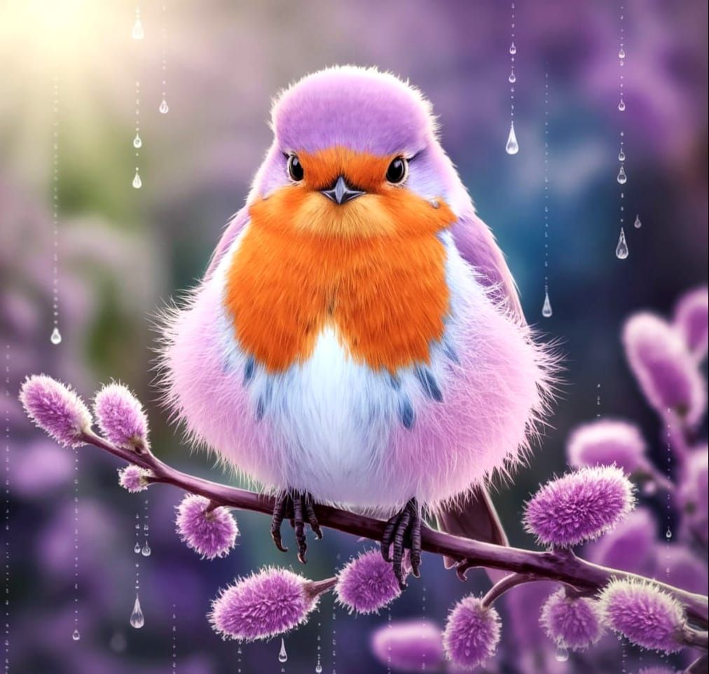 Delicate Pink Robin in Watercolour Style Close-Up