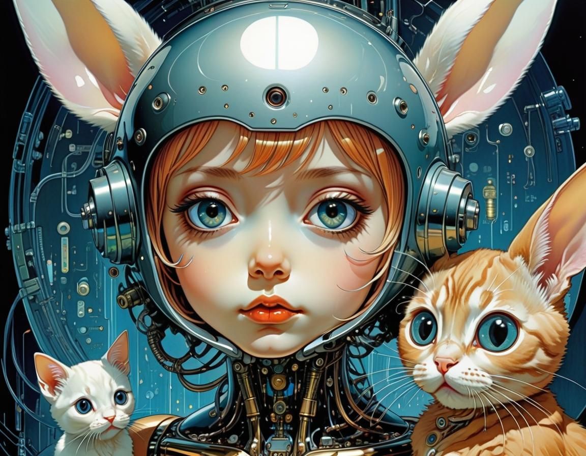 Cybernetic Bunny Kitten with Expressive Eyes