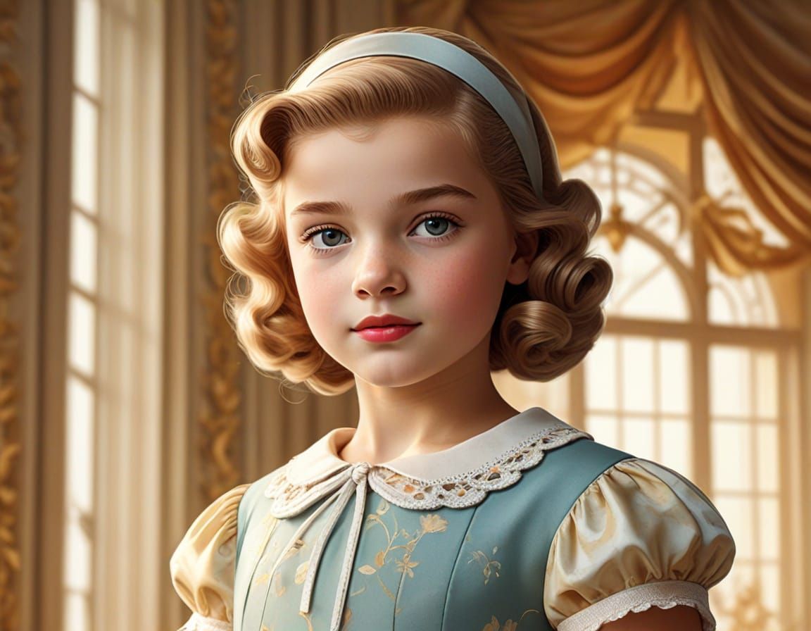 Little Girl at Versailles in Vintage Poster Style