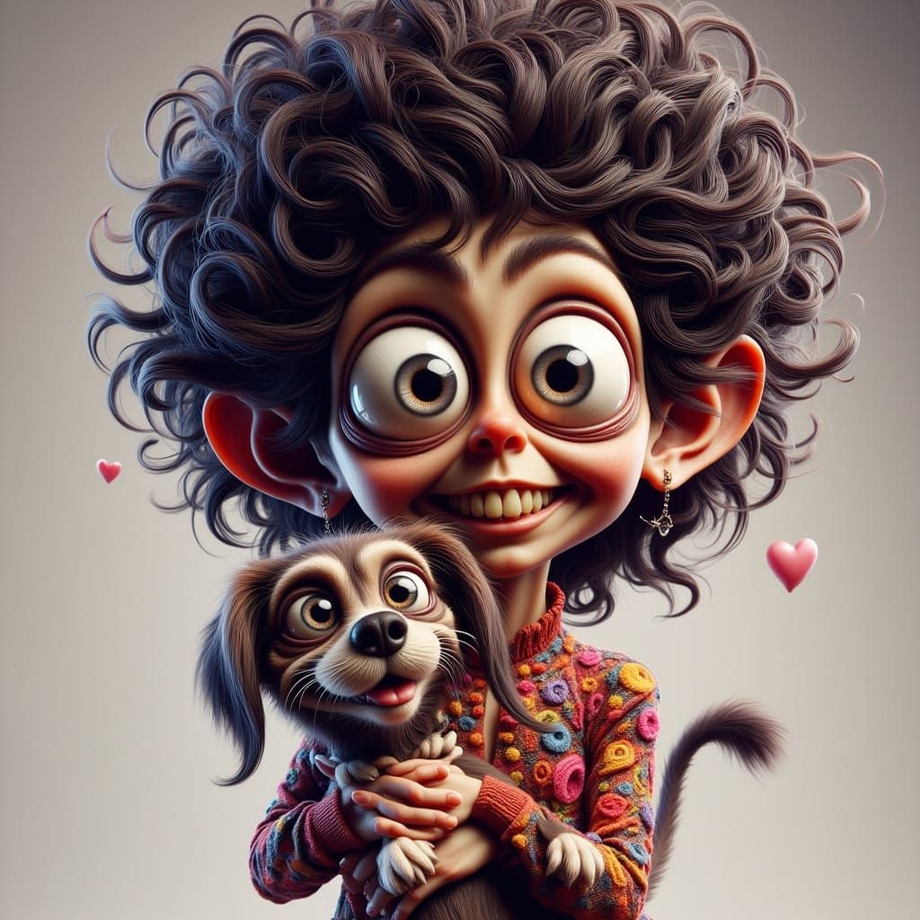 Little Girl and Her Exuberant Dog in Whimsical Color