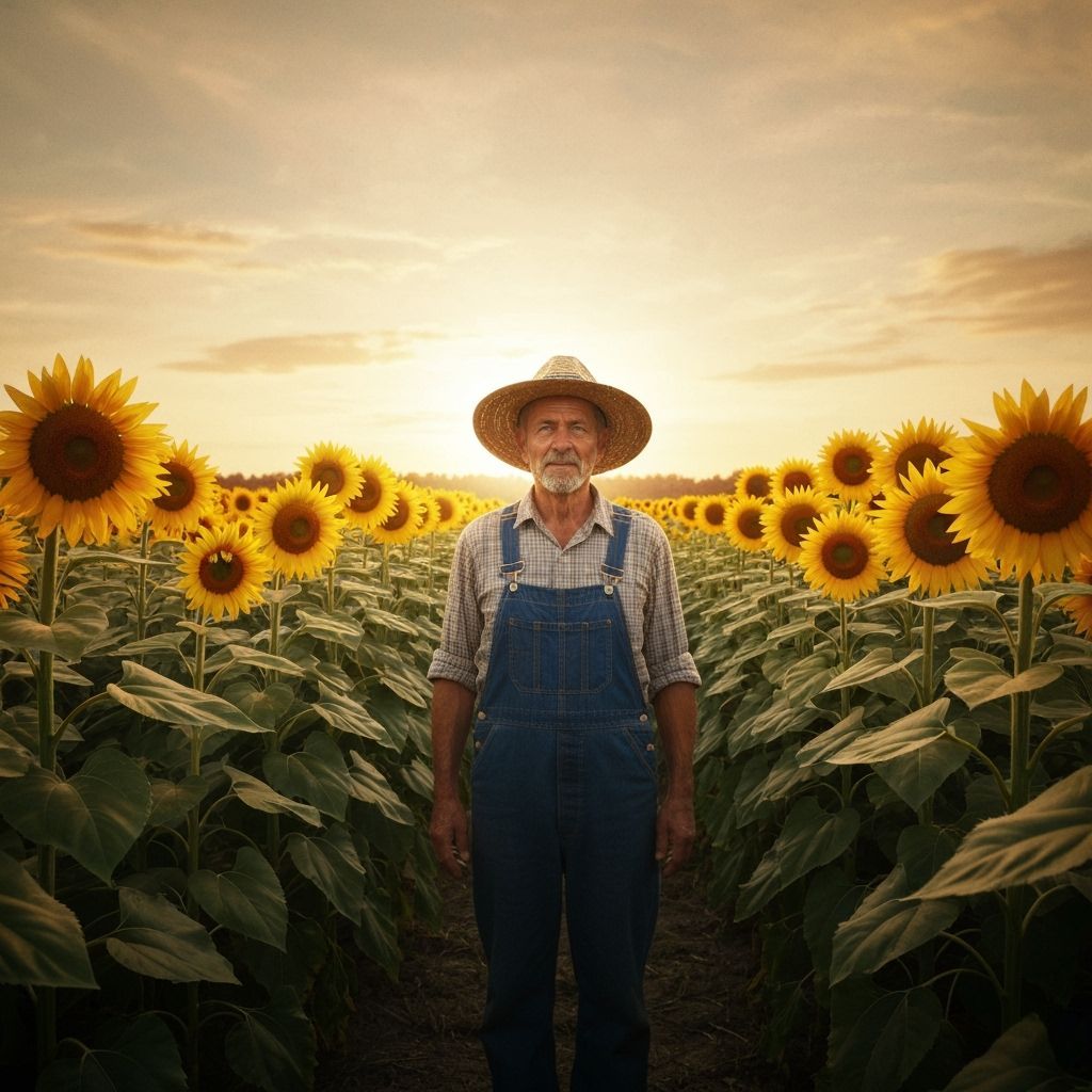 Farmer in Lush Field at Sunset: Cinematic Digital Art