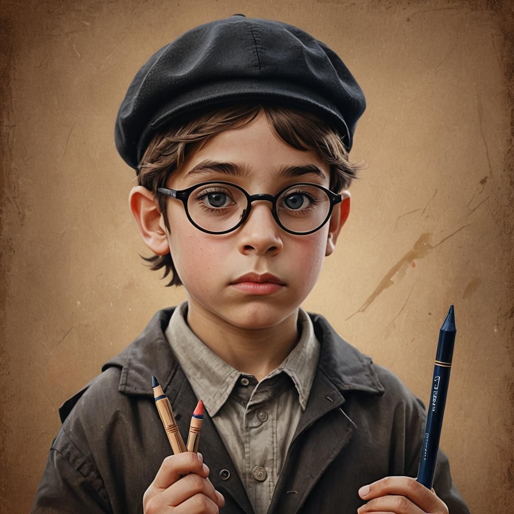 Ultra-Orthodox Boy with Crayon: Photorealistic Art