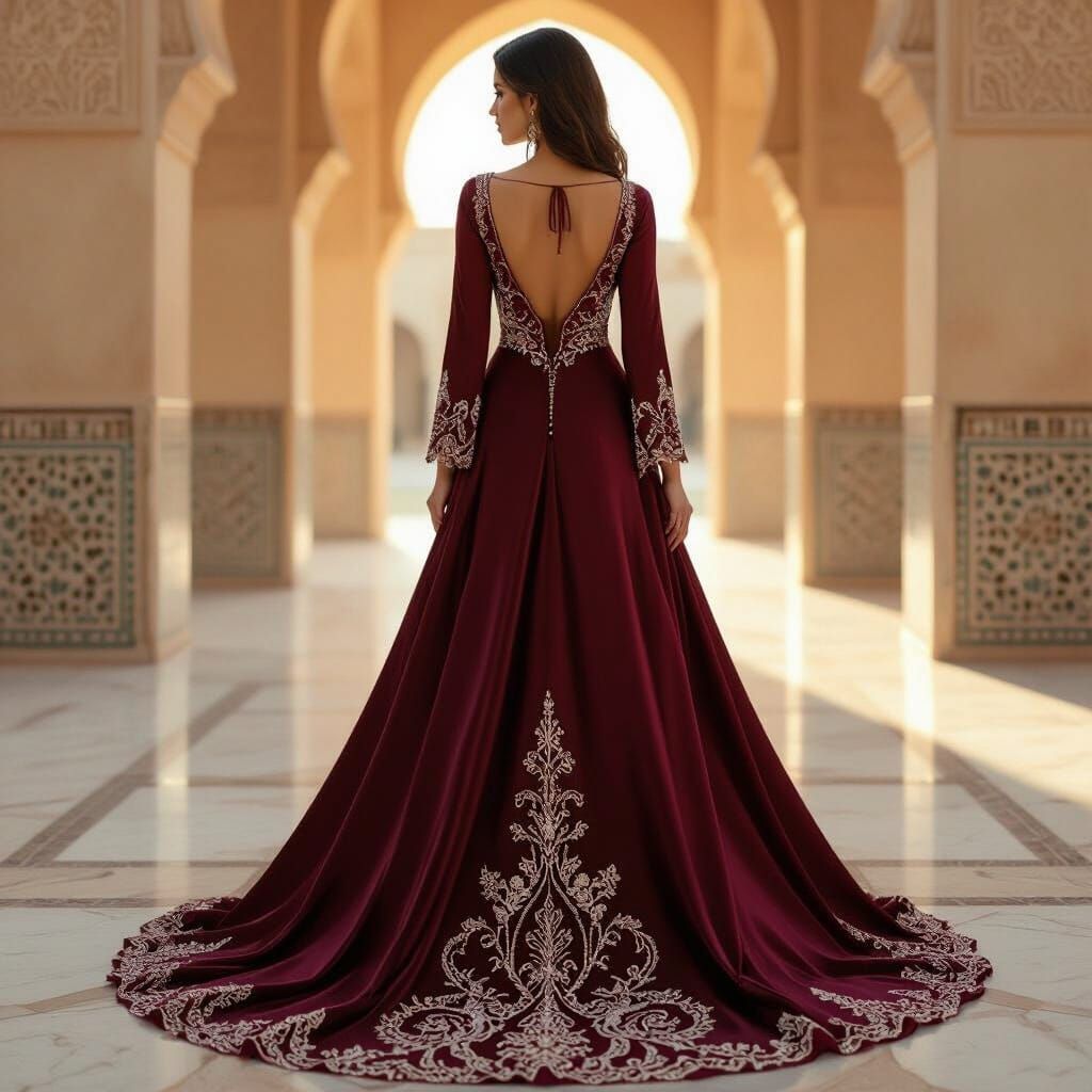 Burgundy Mermaid Dress Inspired by Taq Kasra Architecture