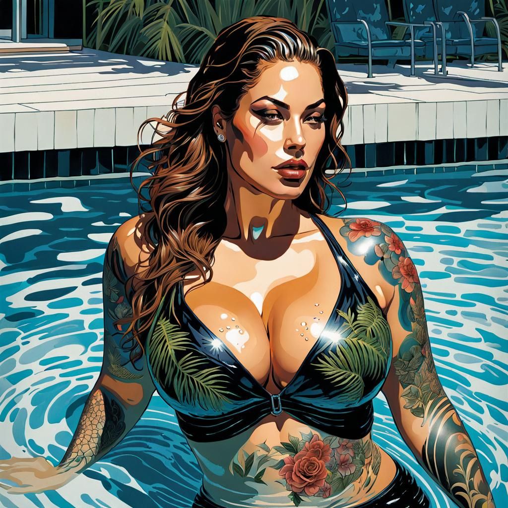 Glass Ashley Graham with Tattoos: Digital Illustration