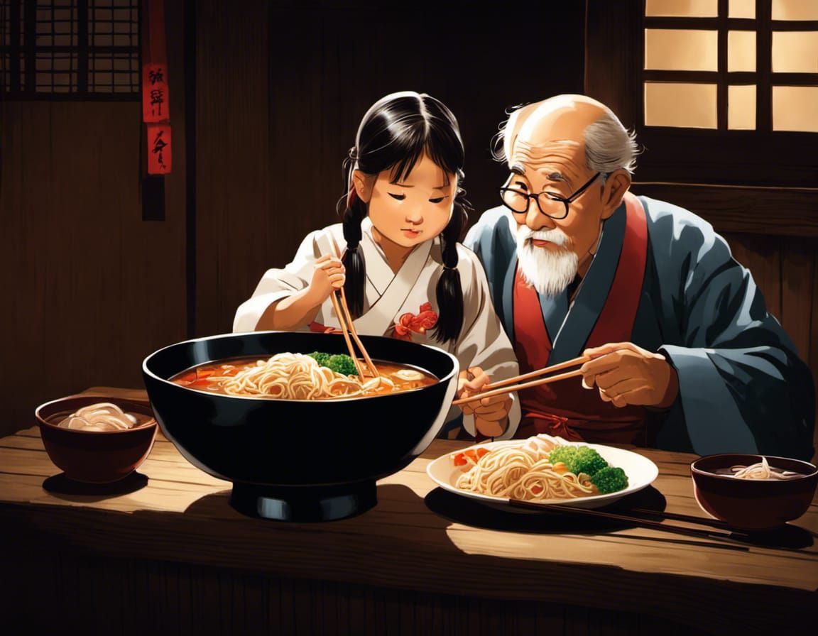 Heartwarming Ramen Meal Shared by Grandfather and Granddaugh...