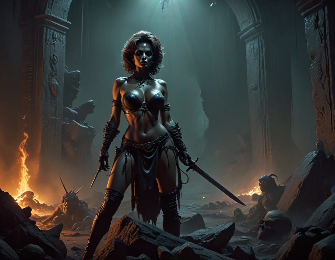 Dark Fantasy Portrait in Frazetta/Brom Style