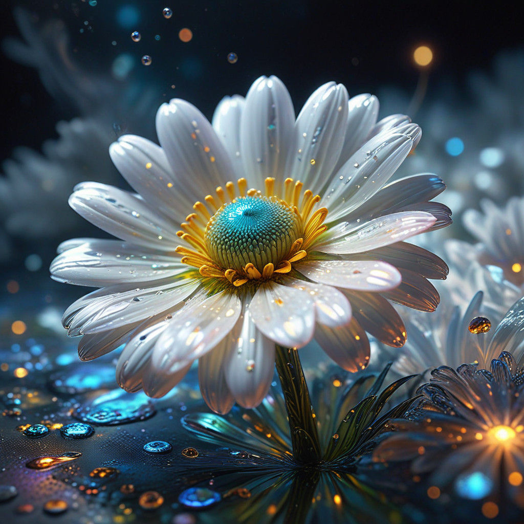 Delicate Glass Daisies Dancing on Celestial Clouds