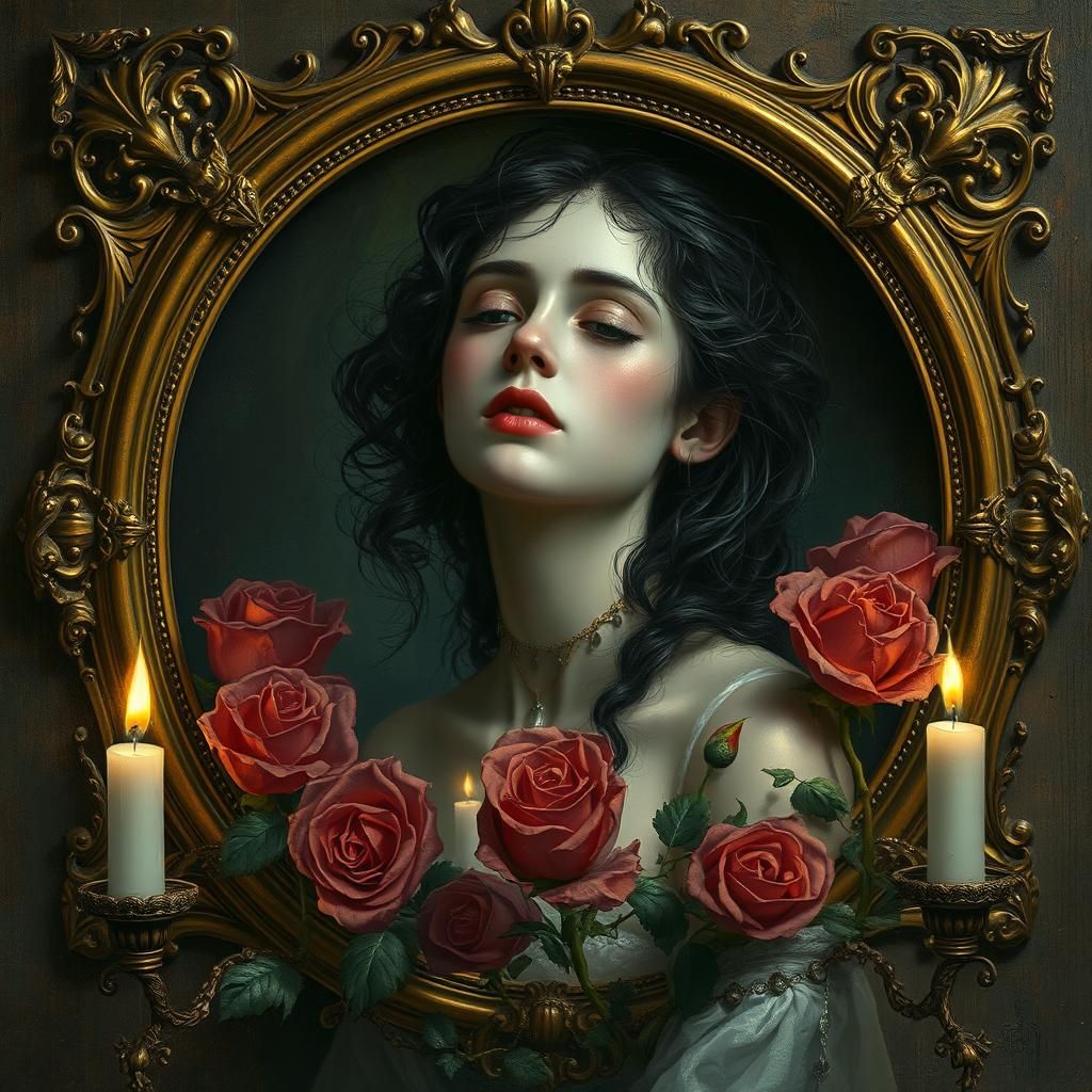 Gothic Portrait of Woman in Antique Frame