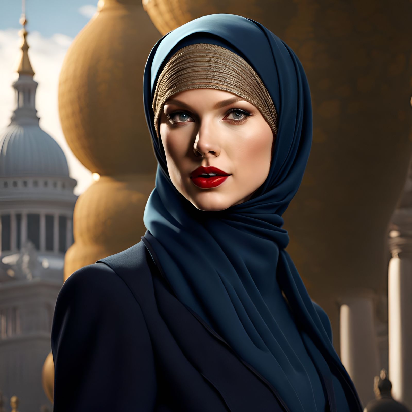 Taylor Swift in Edwardian Hijab Fashion, Digital Art