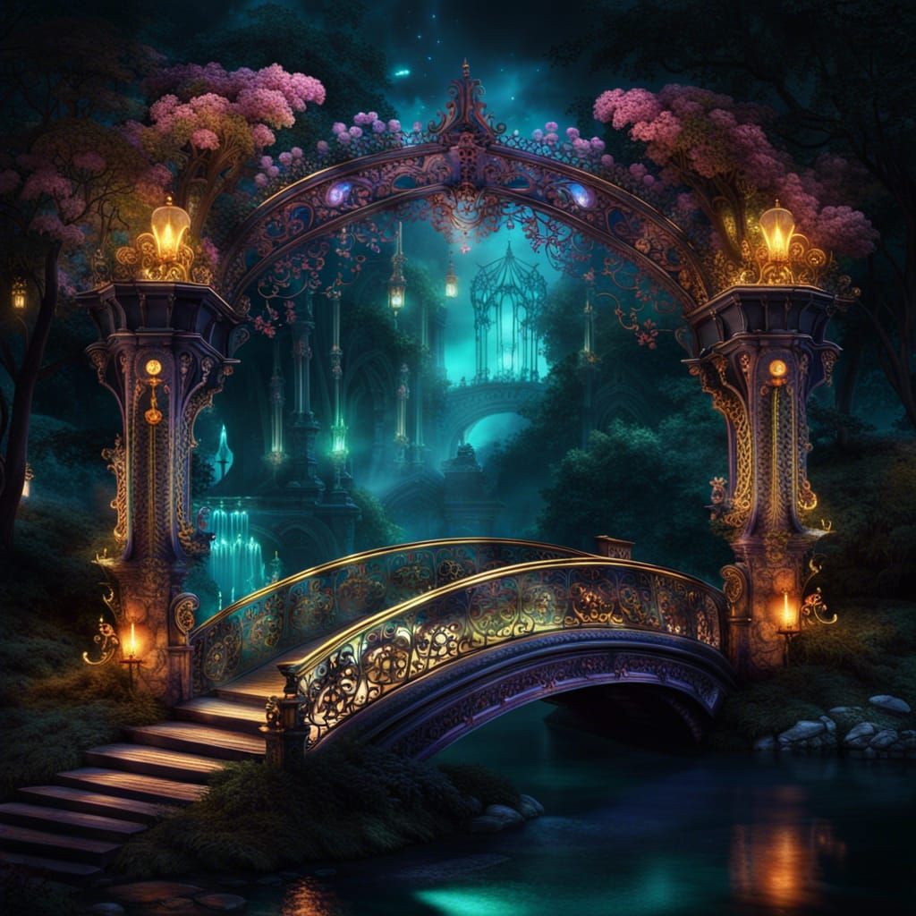 Magical Luminous Bridge in Gothic Rococo Style