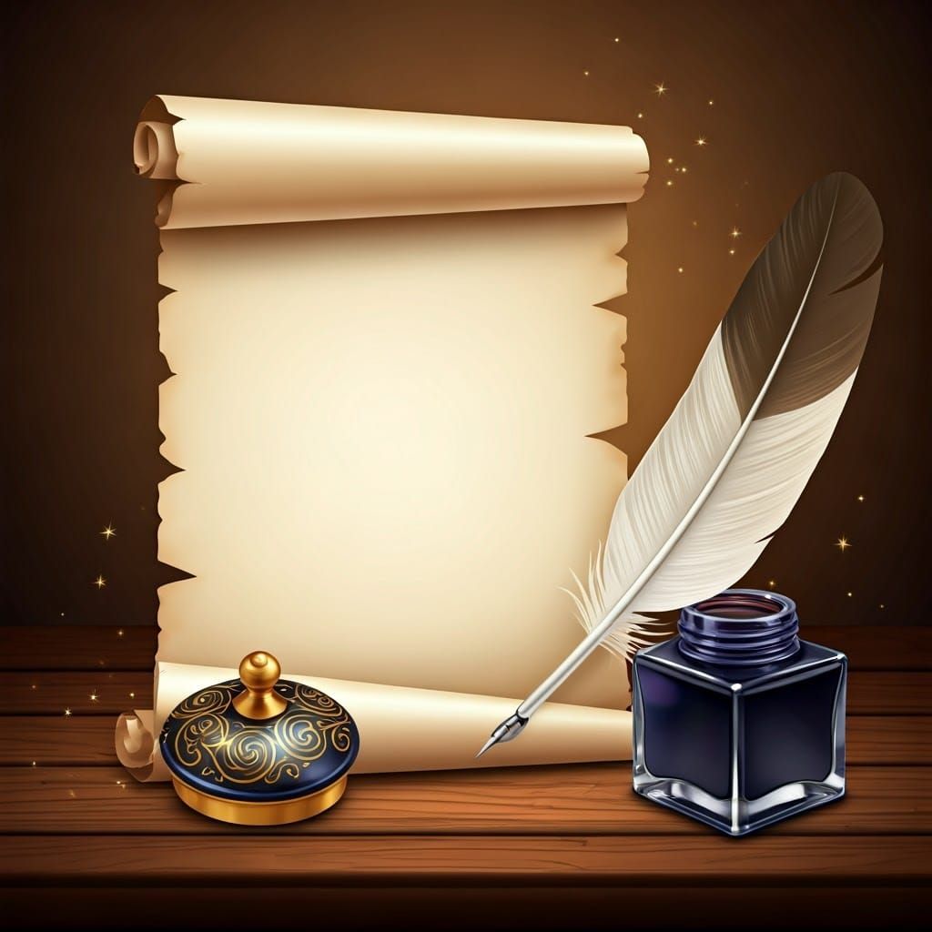 Antique Parchment Letter with Quill and Ink Pot