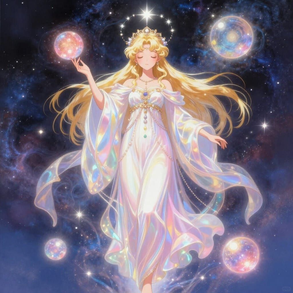 Anime Goddess of Maternal Grace in Celestial Nebula