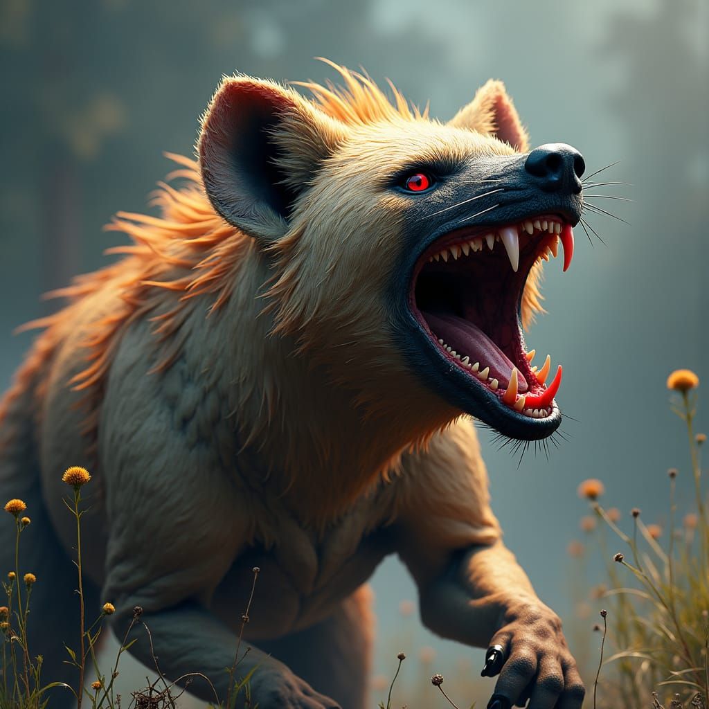 Ferocious Short-Faced Hyena Roaring in Digital Art